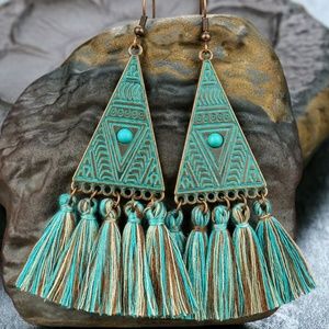 Western Triangle Tassel Drop Earrings
